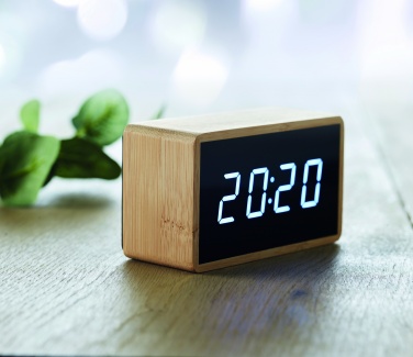 Logotrade promotional product picture of: LED alarm clock bamboo casing Düsseldorf